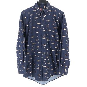 Vintage Ralph Lauren Chaps Navy Fish Print Shirt SZ L